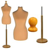 Display Guru Female Uk Size 18/20 Dressmakers Tailors Dummy Mannequin Gold Torso Bust with Light Wood Round Base